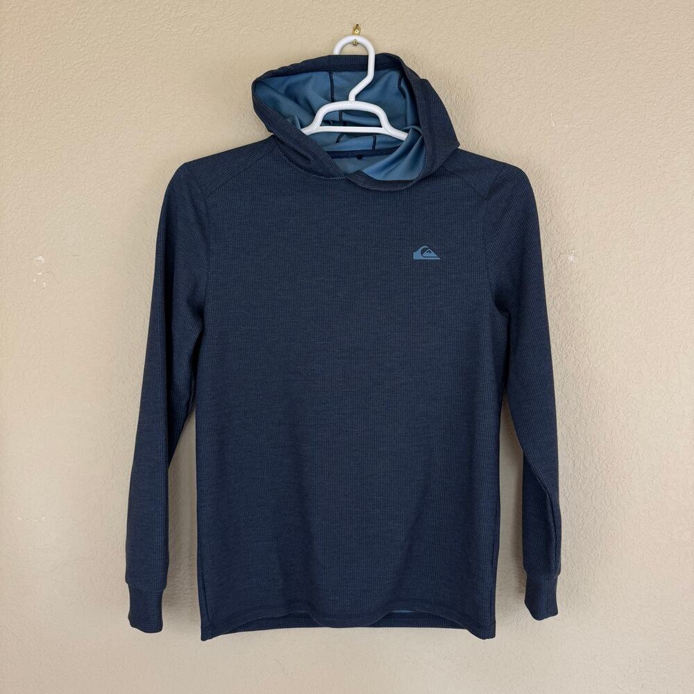 Quicksilver Men's Textured Pullover Blue Dryflight Stretch Hoodie Size S